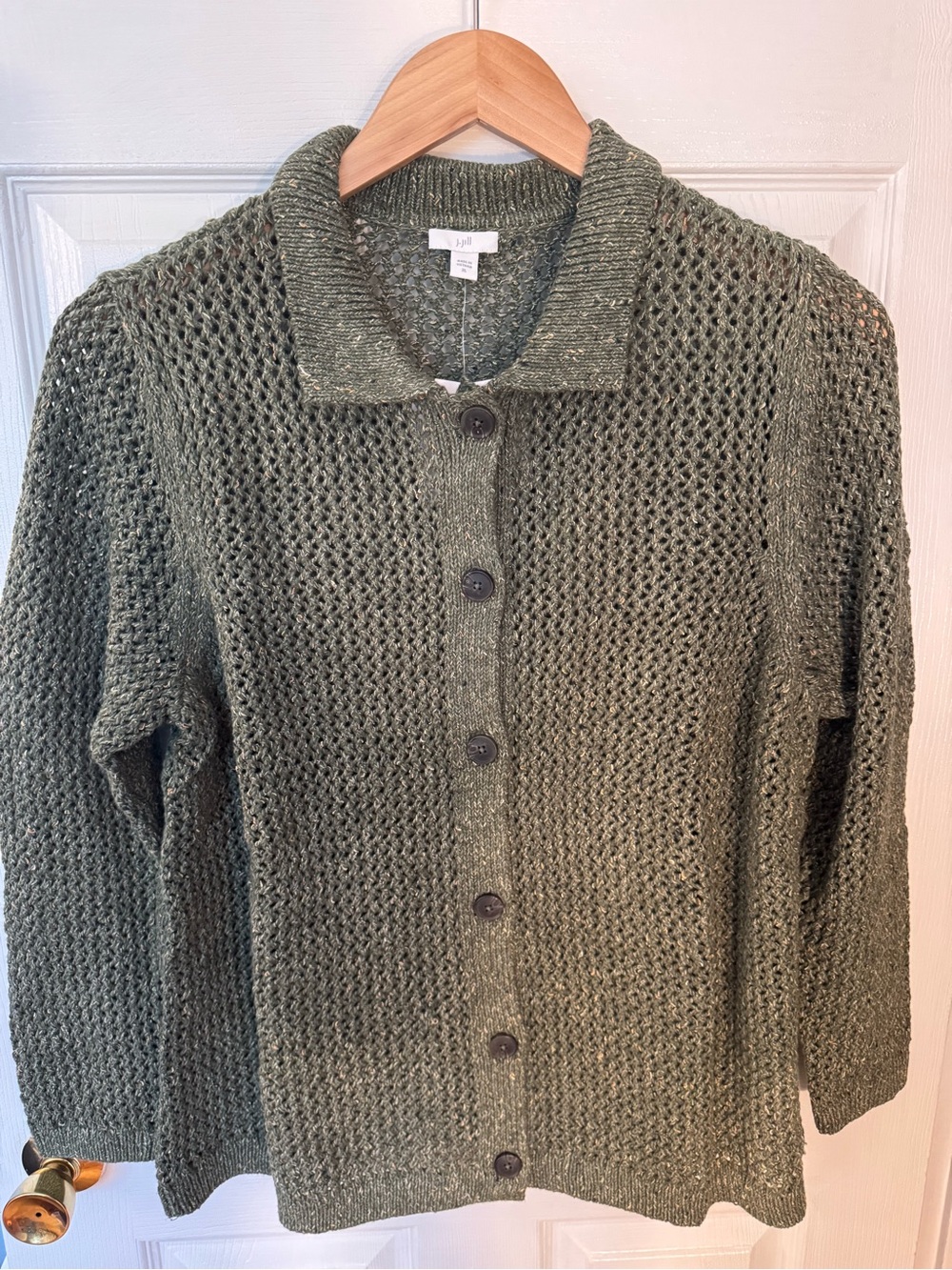 NWT XL J. Jill Olive Green Knit Button-Up Cardigan - Picture 2 of 7